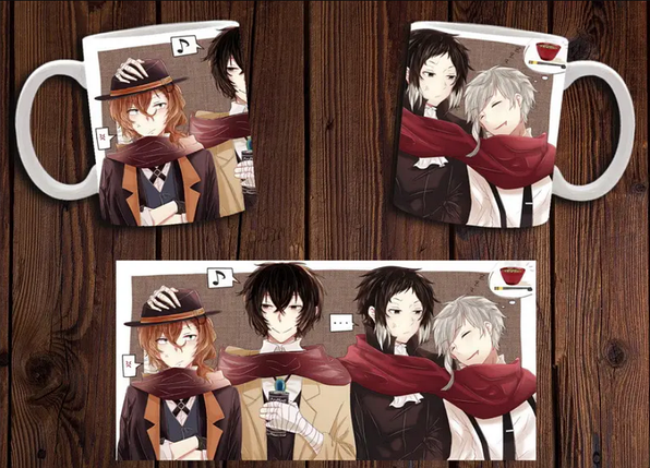 Чашка біла керамічна з принтом аніме "Бродячя псі" Bungou Stray Dogs ABC, фото 1