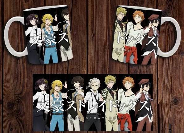 Чашка біла керамічна з принтом аніме "Бродячя псі" Bungou Stray Dogs ABC, фото 1