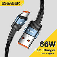 Кабель для телефона с быстрой зарядкой и передачей данных USB type А - USB type C Essager 66W. 6A. 100 см.