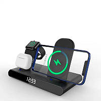 Зарядка Qi 4in1 Wireless Charger JYD-WC140 |5-15W, Watch/Airpods/Phone, Clock|