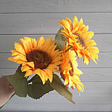Соняшник гілка 55 см, з 3-ма квітковими головками, фото 4