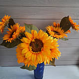 Соняшник гілка 55 см, з 3-ма квітковими головками, фото 5