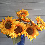 Соняшник гілка 55 см, з 3-ма квітковими головками, фото 3