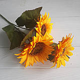 Соняшник гілка 55 см, з 3-ма квітковими головками, фото 6