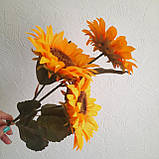 Соняшник гілка 55 см, з 3-ма квітковими головками, фото 7