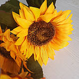 Соняшник гілка 55 см, з 3-ма квітковими головками, фото 9