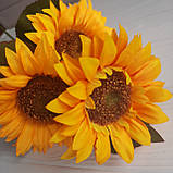 Соняшник гілка 55 см, з 3-ма квітковими головками, фото 8