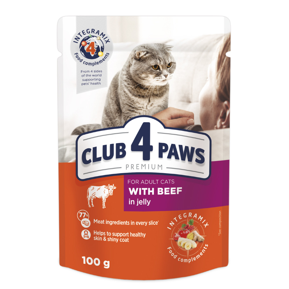 Консерва для кішок з яловииною в желе, CLUB 4 PAWS, 100 г, фото 1