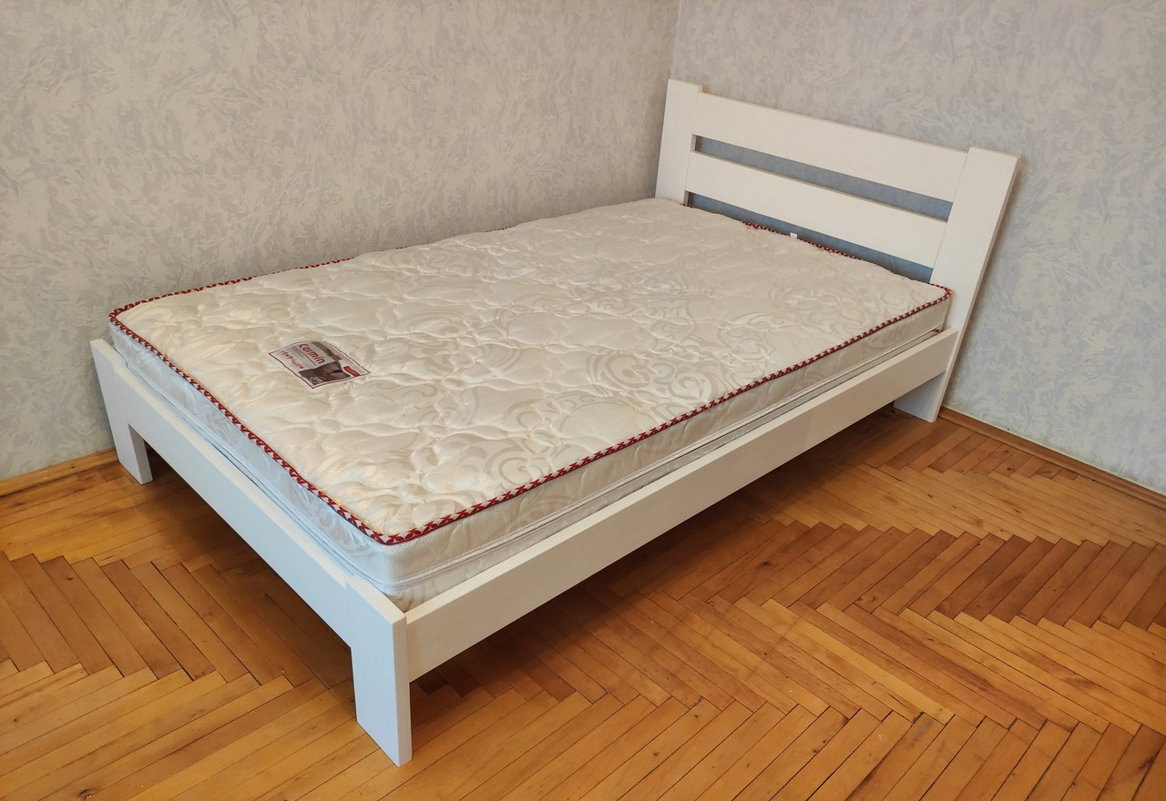 Двоспальне ліжко з масиву дуба Палермо 150х200 Біла ємаль Крок ламелей 5,5 см.