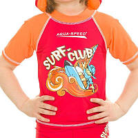 Топ солнцезащитный для парней Aqua Speed ​​SURF-CLUB T-SHIRT 2024 красный, оранжевый дит 110см KU-22