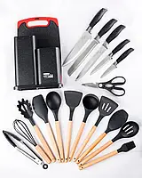 Набір ножів + кухонне начиння із силікону (19 предметів) на підставці Zepline ZP-067 Краща ціна
