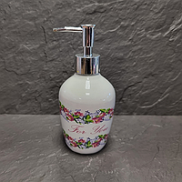Дозирующий диспенсер для ванной комнаты (мыльница) керамический "Цветочный вальс" | СНТ