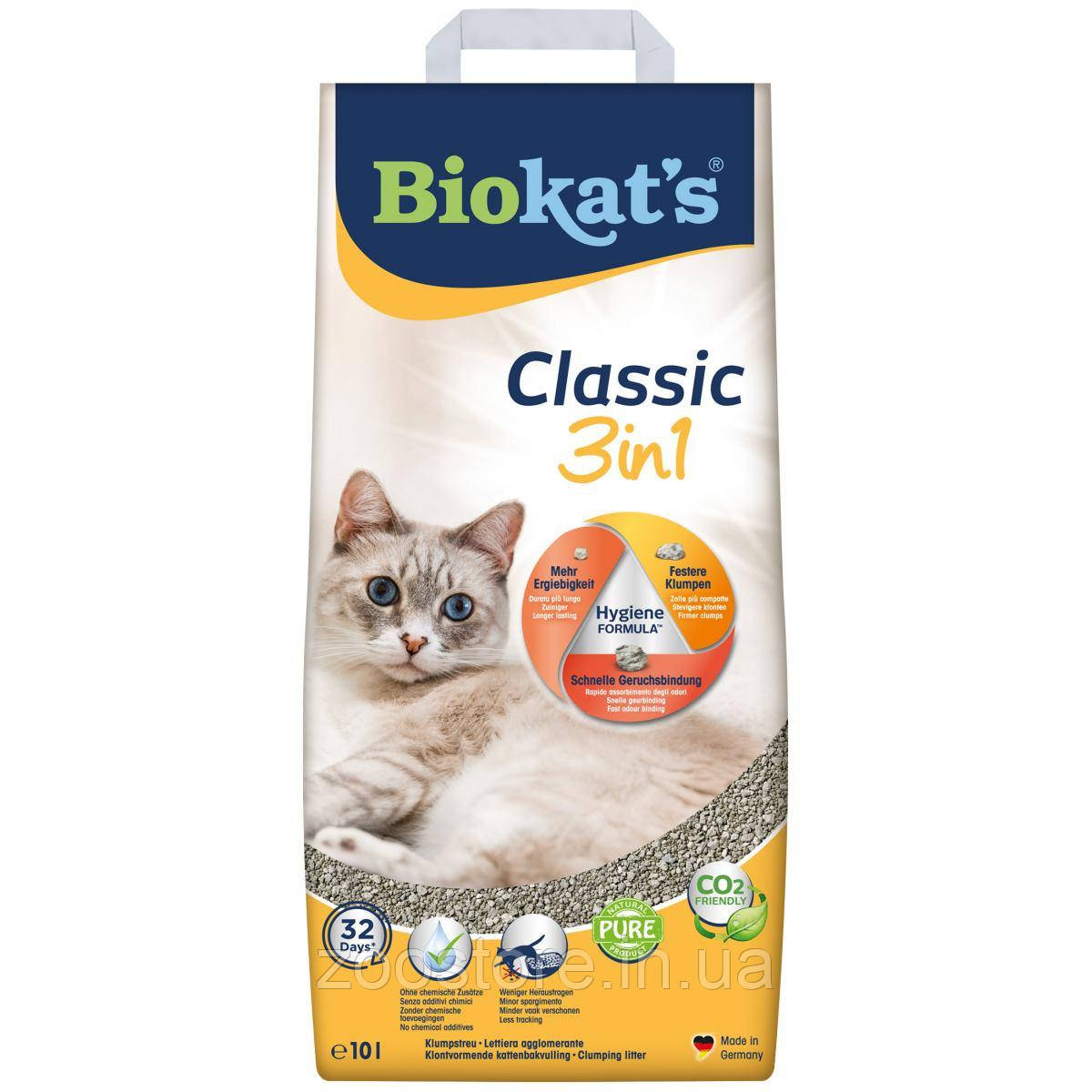 Наповнювач для котячого туалету Biokats Classic 3in1 бентонітовий, 10 л