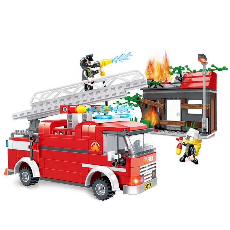 Конструктор Cogo Fire Пожежа 3619, машина, дерев'яний будиночок, блоковий, 411 дет., іграшка