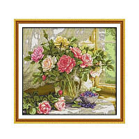 Набір для вишивання хрестиком " Троянди. Літній букет", канва 61 x 57 см