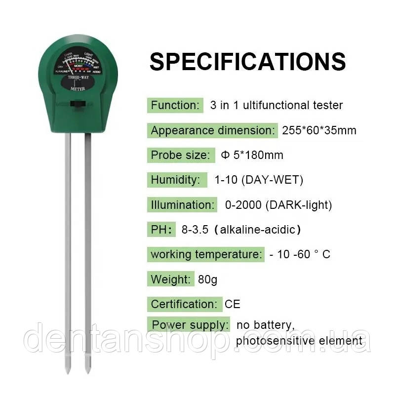 Измеритель кислотности pH, влажности, освещенности почвы ( грунта ) ЕТП-303 (3 в 1) Без упаковки - фото 4 - id-p1879072867