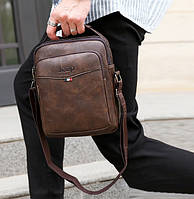 Мужская сумка планшетка Jeep повседневная, барсетка сумка-планшет для мужчин эко кожа Темно-коричневый высокое