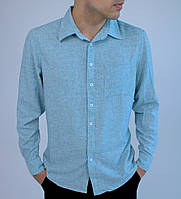 Льняная рубашка мужская бирюзовая, Мужские рубашки бирюзового цвета лен