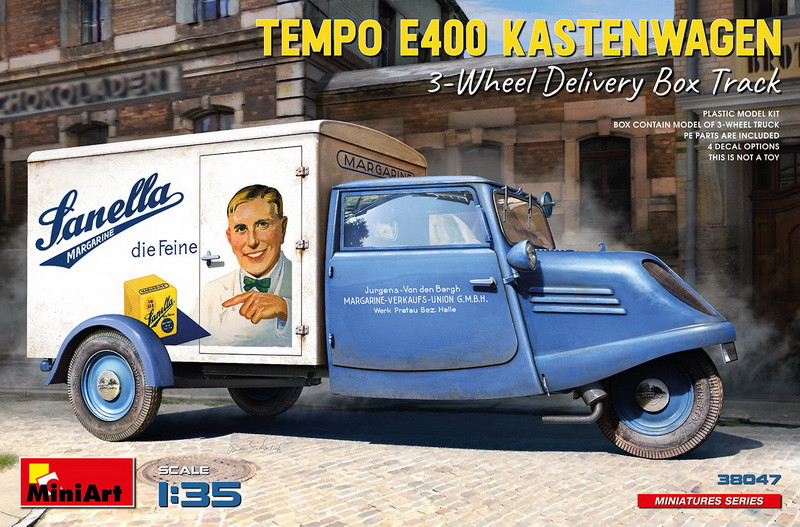 Пластикова модель 1/35 Mini-art 38047 Tempo E400 Kastenwagen 3-Wheel Delivery Box Truck