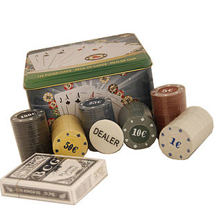 Покерний набір на 120 фішок, у металевій упаковці. PN62001