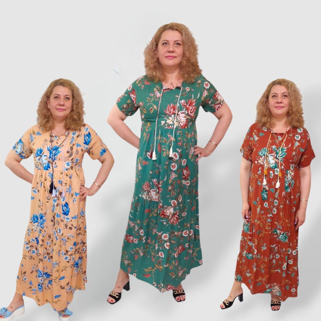 Жіночі сукні зі штапелю на літо в підлогу розміри 48-54, бавовна Merve Moda 422
