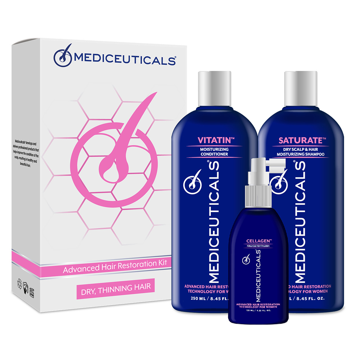 Набір жіночий для стимуляції росту сухого волосся Mediceuticals For Women Kit Dry (2х250 ml; 125 ml), фото 1