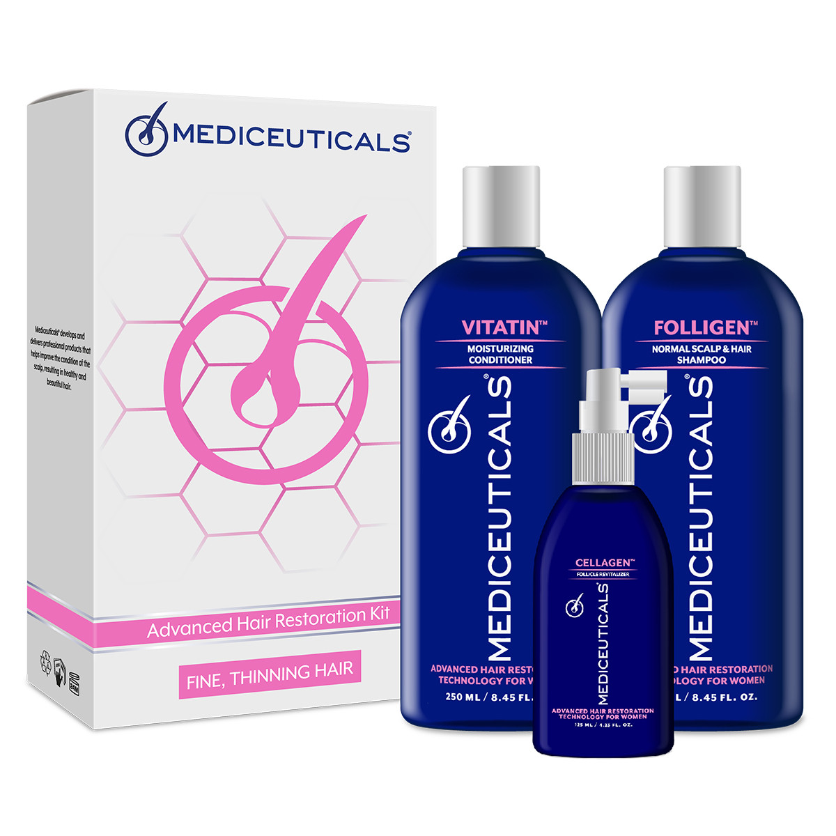 Набір жіночий для стимуляції росту тонких волосся Mediceuticals For Women Kit Fine (2х250 ml; 125 ml), фото 1