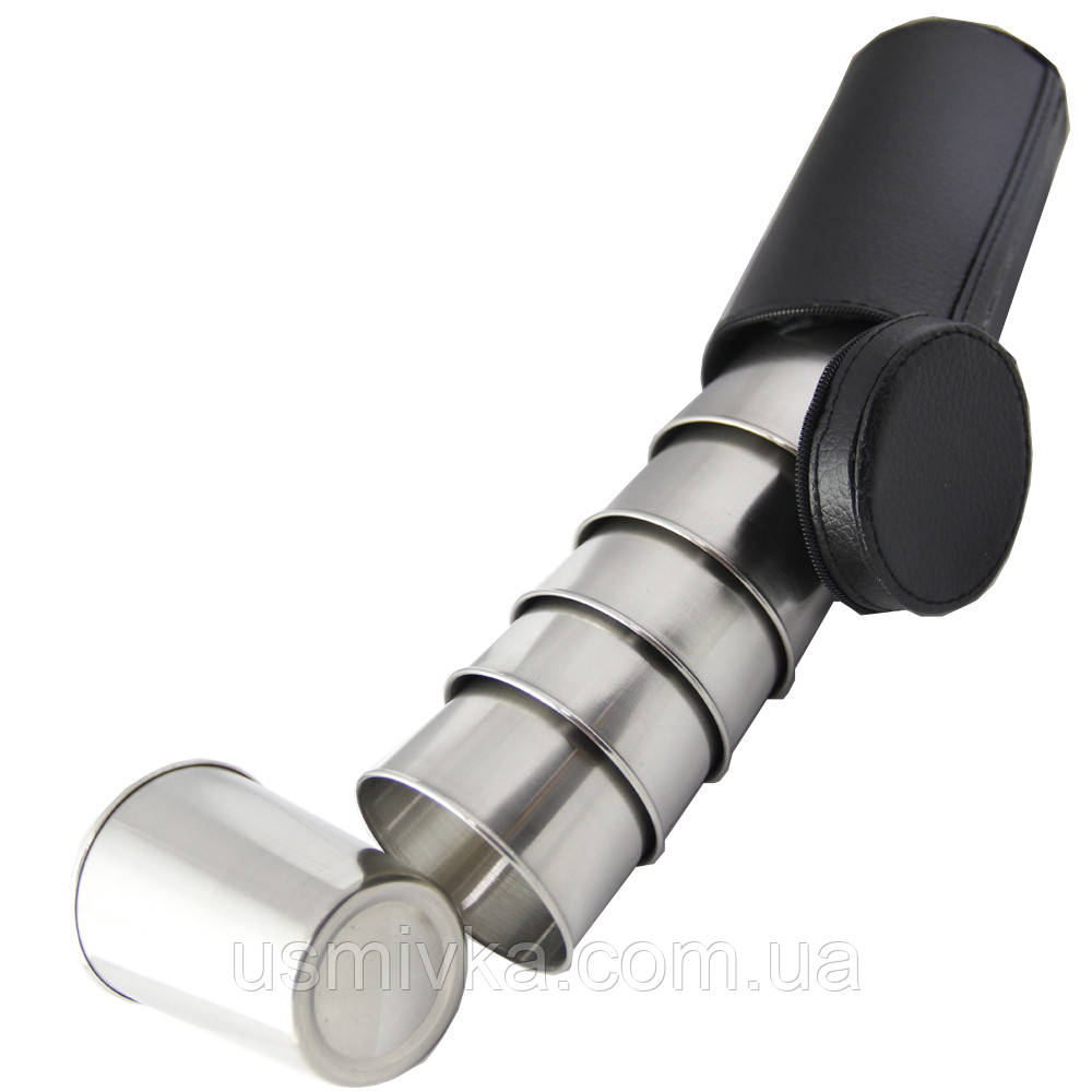 Набір великих стаканчиків (6 шт) в шкіряному чохлі FN61061, фото 1