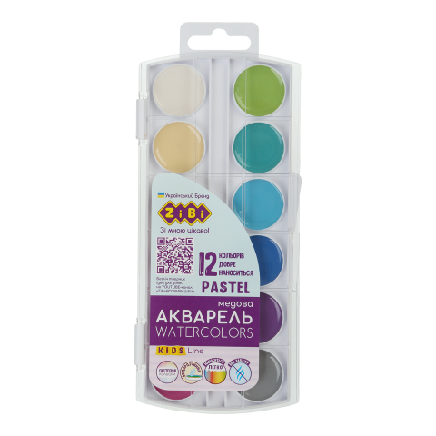Акварель PASTEL 12 кольорів без пензля пластикова коробка KIDS Line