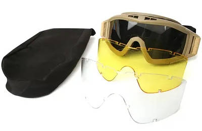 Окуляри тактичні армійські танкіст на гумці 3 змінні скла койот