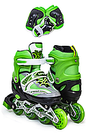 Комплект дитячих роликів з захистом і шоломом Happy. Зелений комплект. Розміри 29-33