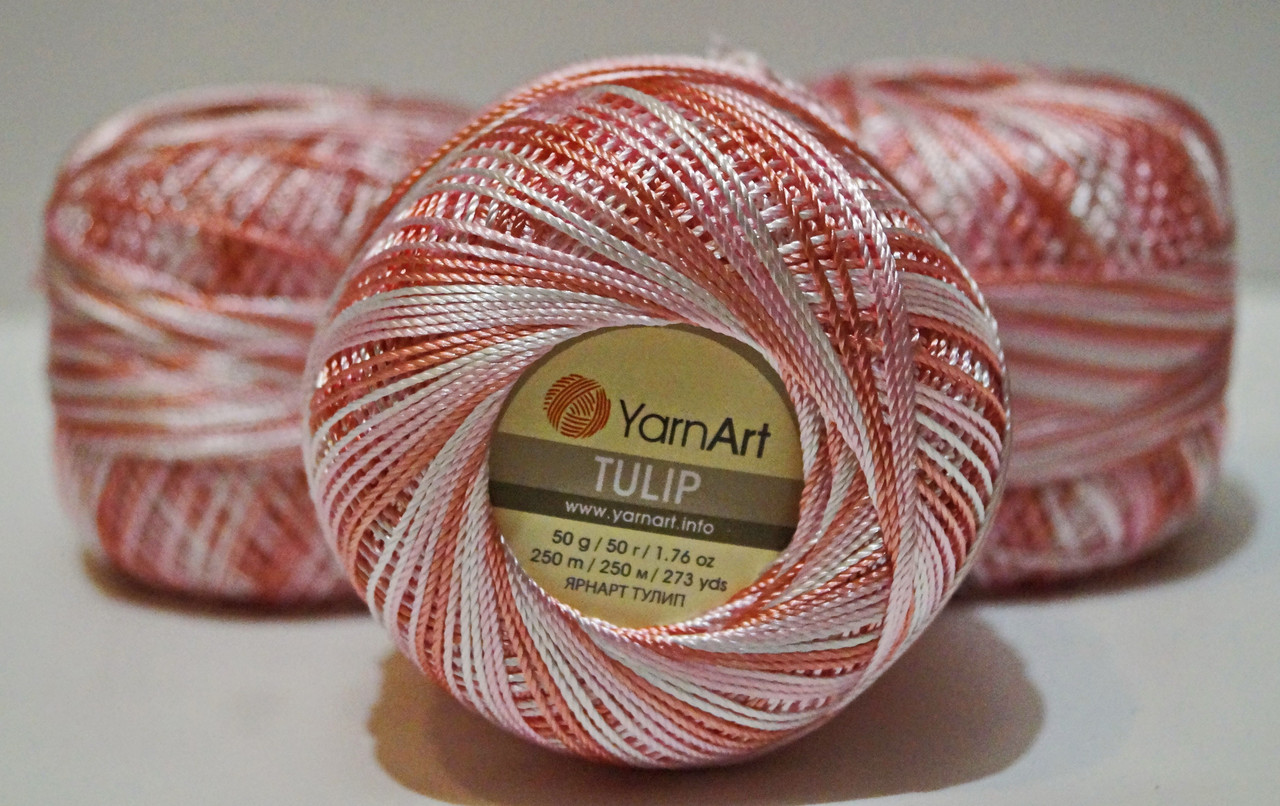 Нитки пряжа для в'язання віскозна TULIP Туліп від YarnArt Янрарт № 457 - рожево-білий