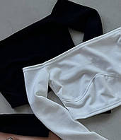 Женский летний ,базовый короткий топ черного и белого цвета с открытыми плечами и декоративным швом спереди
