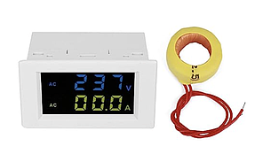 Цифровий вольтметр/амперметр D85-2042A 80-500В, 0-100А, ЖК дисплей, білий корпус