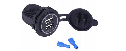 Автомобільний зарядний пристрій 2хUSB (12/24V) із синьою підсвіткою, фото 3
