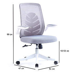 Сіре комп'ютерне крісло на коліщатках сітка Glory на білій ніжці для офісу
