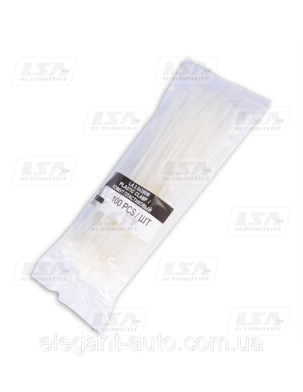 Хомут пласт.білий 200*3,6 "LSA" (100шт)