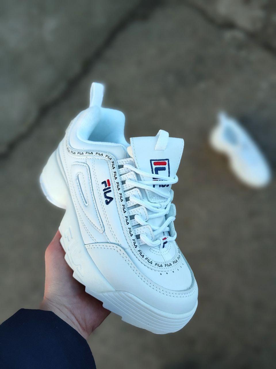 Кросівки Fila Disruptor WHITE білі на високій підошві шкіряні унісекс жіночі демісезон