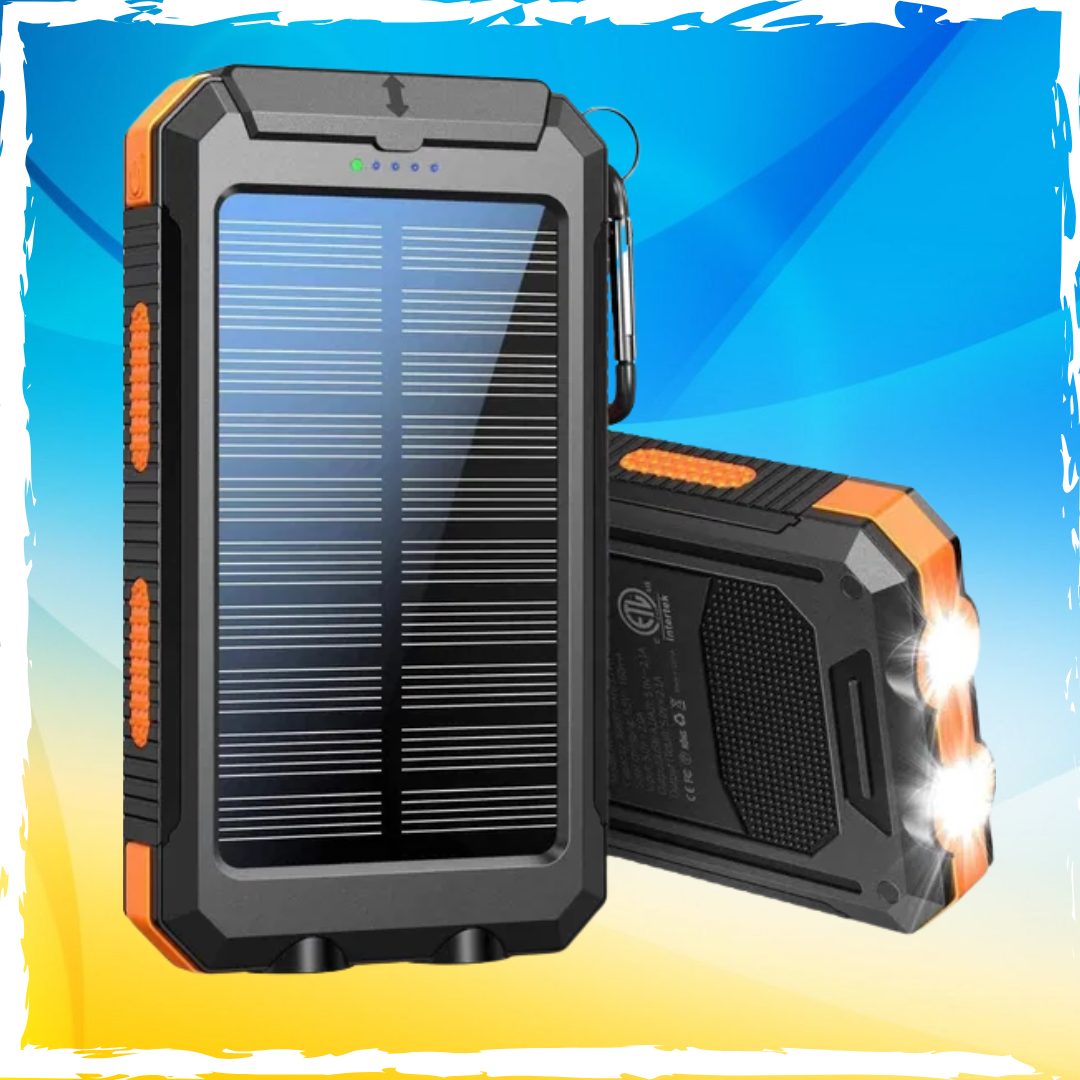 Павербанк Solar 20000 мАг з ліхтариком та сонячними панелями. Powerbank протиударний та водонепроникний