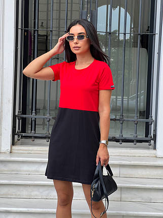 Повсякденна жіноча сукня-футболка двокольорове трикотаж бавовна Sma8484, фото 1