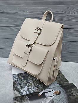 Рюкзак жіночий міський з клапаном і кишенями 27*27 см штучна шкіра Nata Молочний
