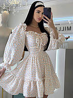 Женское мини платье Алсу из муслина с открытыми плечами и пышной юбкой с оборками в цветочный принт Smf7531