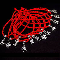 Браслет красная нить оберег от сглаза с кулоном *Знак зодиака* цвет металла: серебро, размер: универсальный