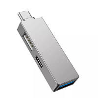 Переходник WIWU T02 Pro (Type-C to USB-A 3.0 | USB-A 2.0 | USB-C) - Gray
