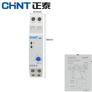 Реле часу NTE8-10B (затримка часу увімкнення)  0.1-10с, 1НО, AC230 В