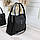 Велика чорна сумка на плече міська модна стильная шоппер шкірзам, фото 5