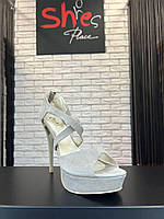 Босоніжки жіночі на високих підборах сірі з натуральної замші на шпильці Туреччина 39 розмір