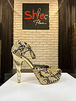 Босоніжки жіночі на високих підборах із закритим носком і п'ятою леопардові шкіряні 39