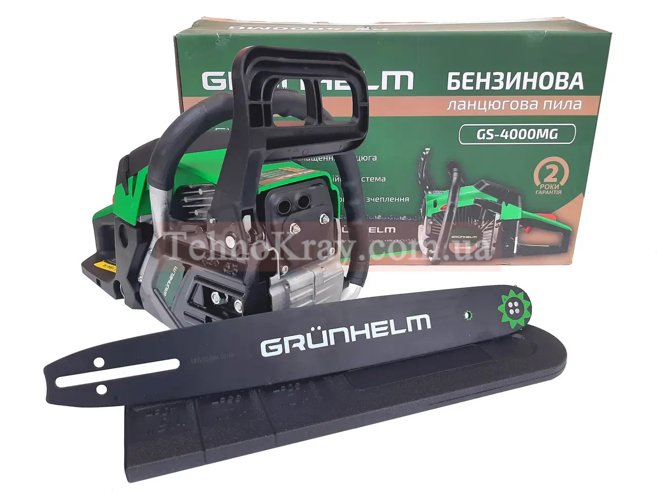 Бензопила ланцюгова Grunhelm GS-4000MG | 4.15 к.с | 3.05 кВт | 45 см3 | 1 шина 40 см | Крок ланцюга 0,325”