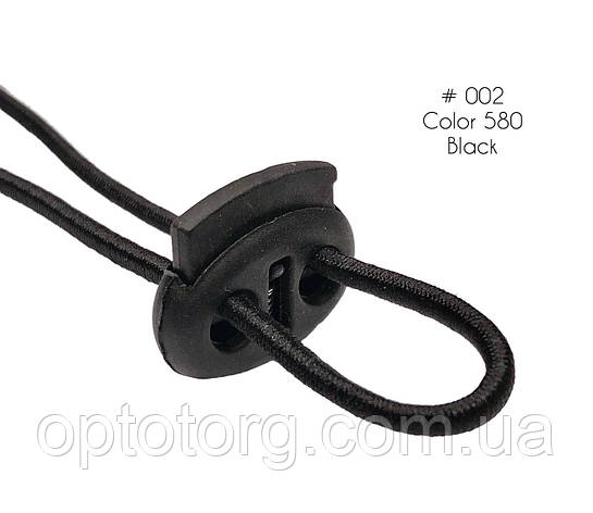 Фіксатор Чорний для гумового шнура #002 з двома отворами, пластик, фото 2